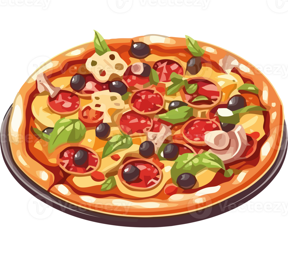 Pizza with olives, cheese and pepperoni png