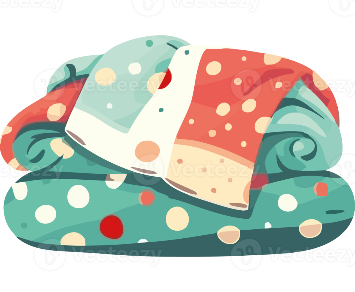 A pile of blankets with polka dots on them png