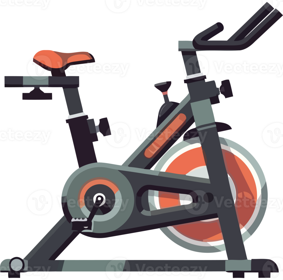 An exercise bike with a red seat png