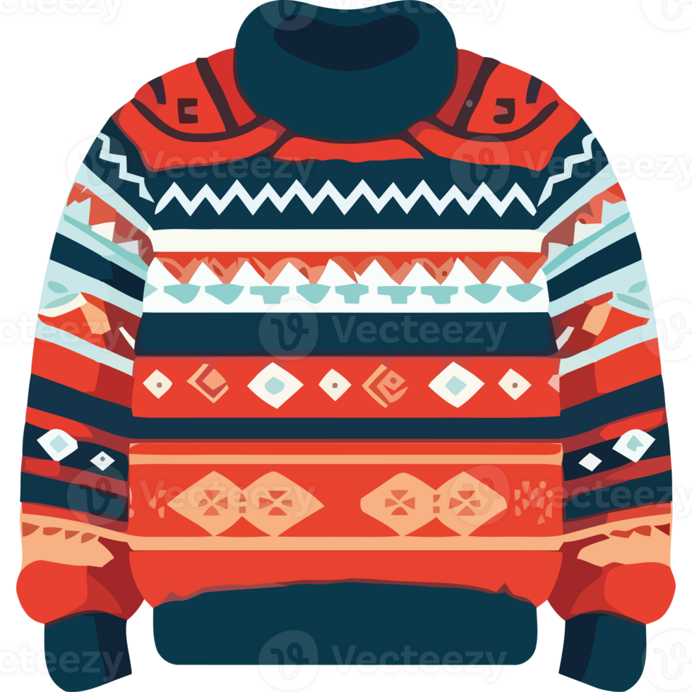 An illustration of a sweater with colorful patterns png