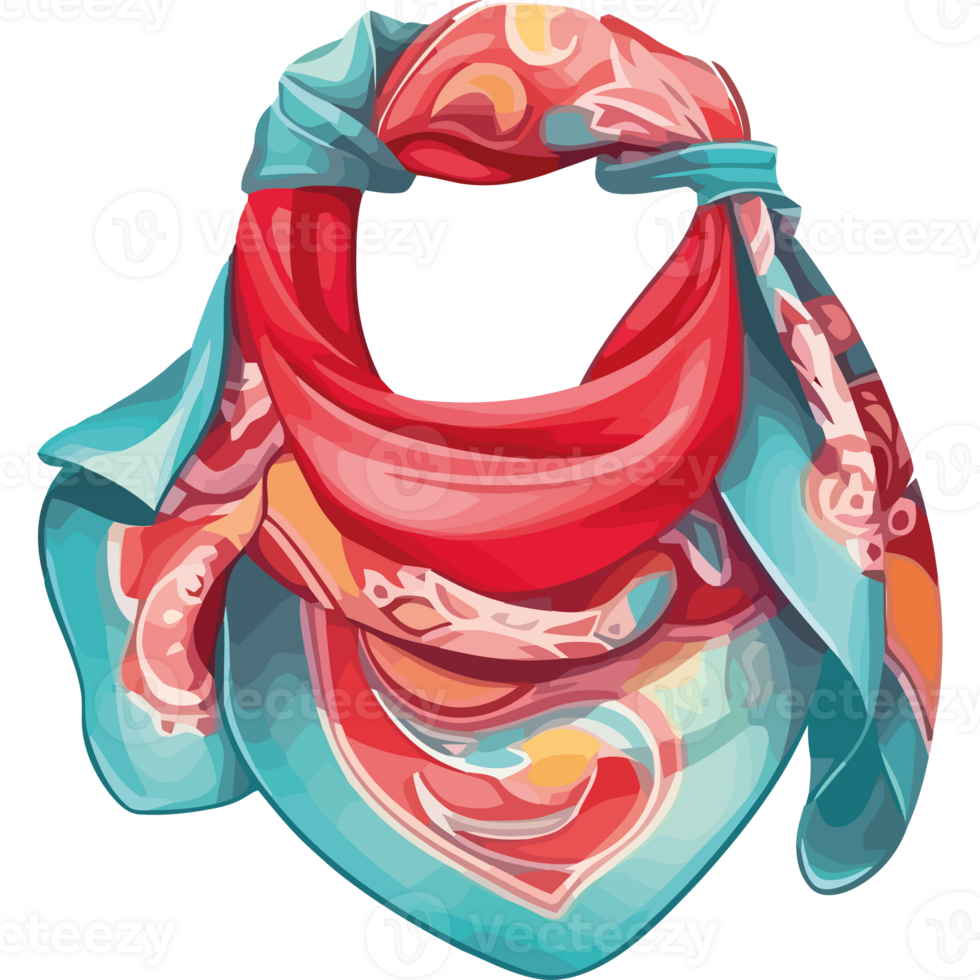 A colorful scarf with a red and blue pattern png