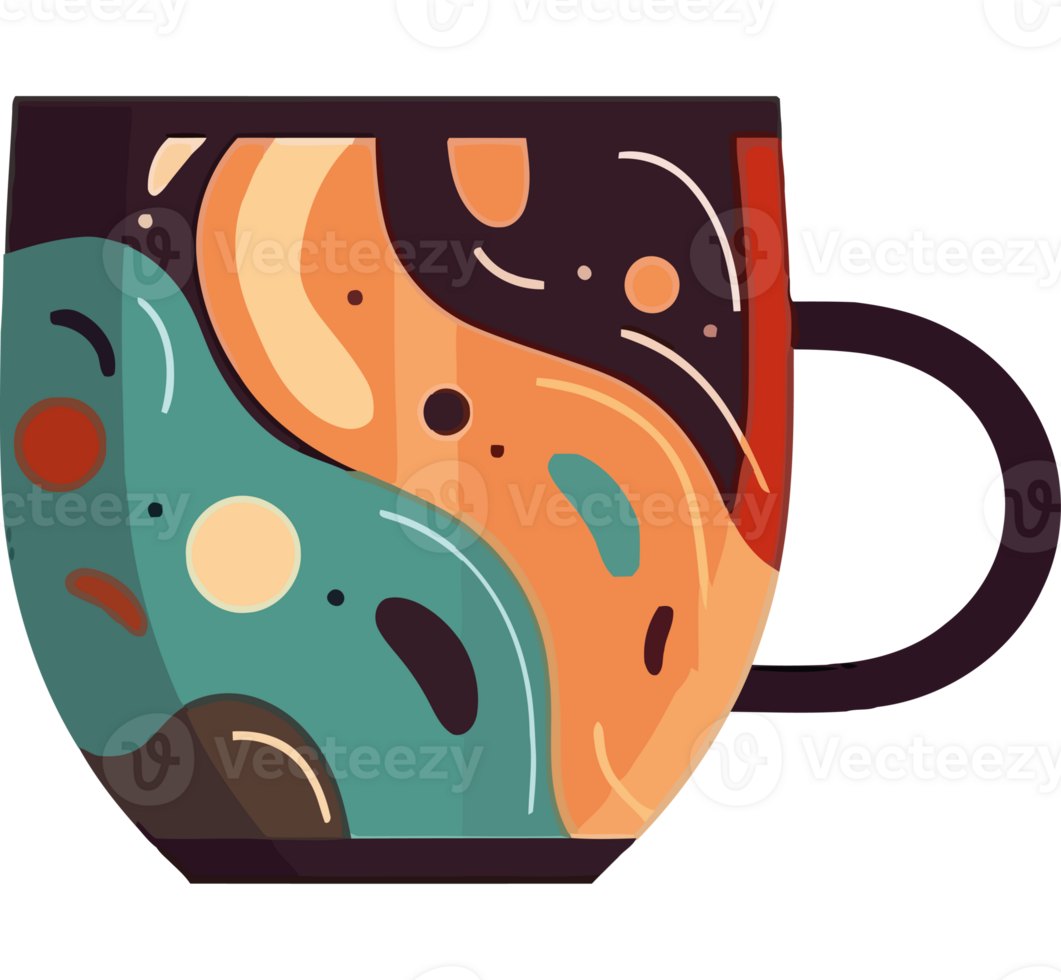 A cup of coffee with a colorful design png