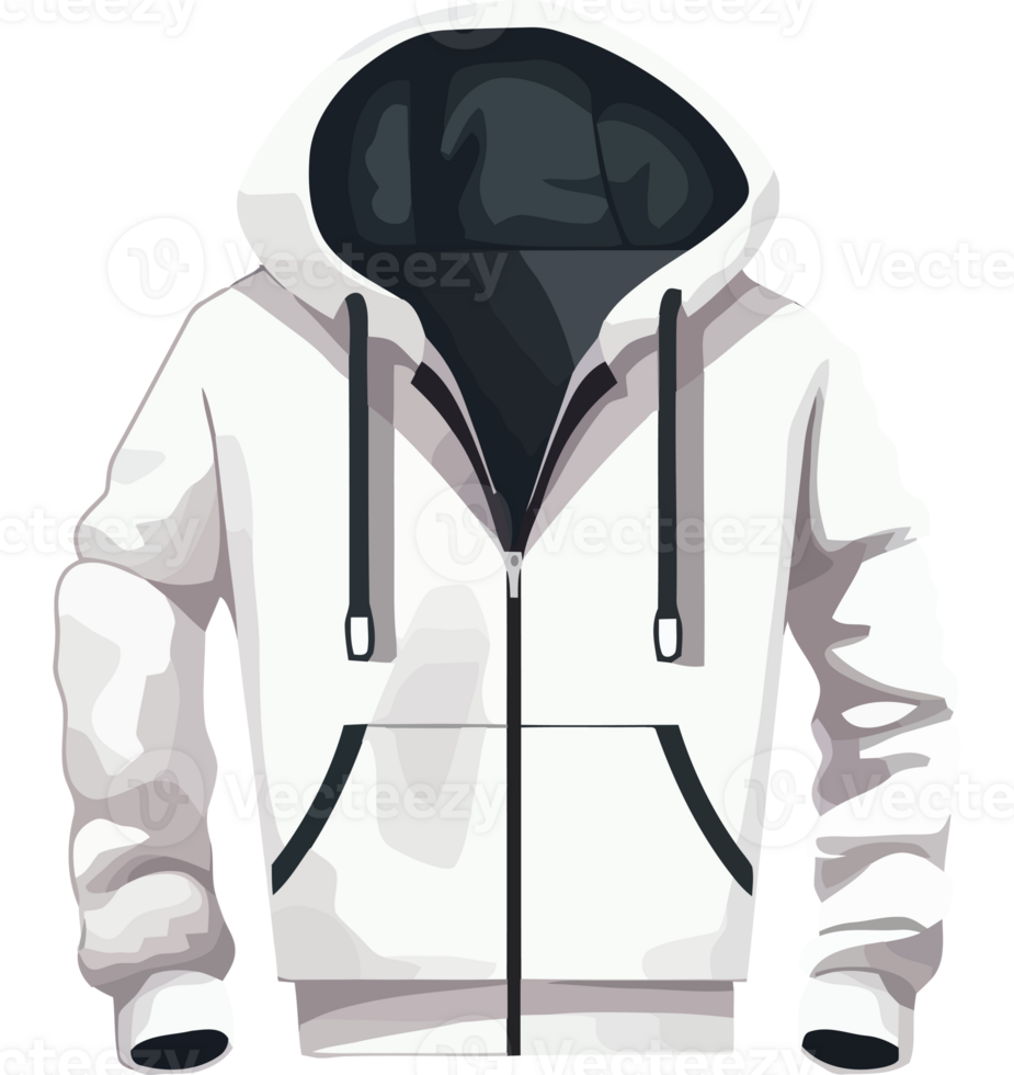 A white hoodie with a zipper on the front png