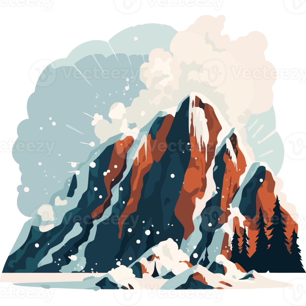 Mountain with snow and trees in the background png