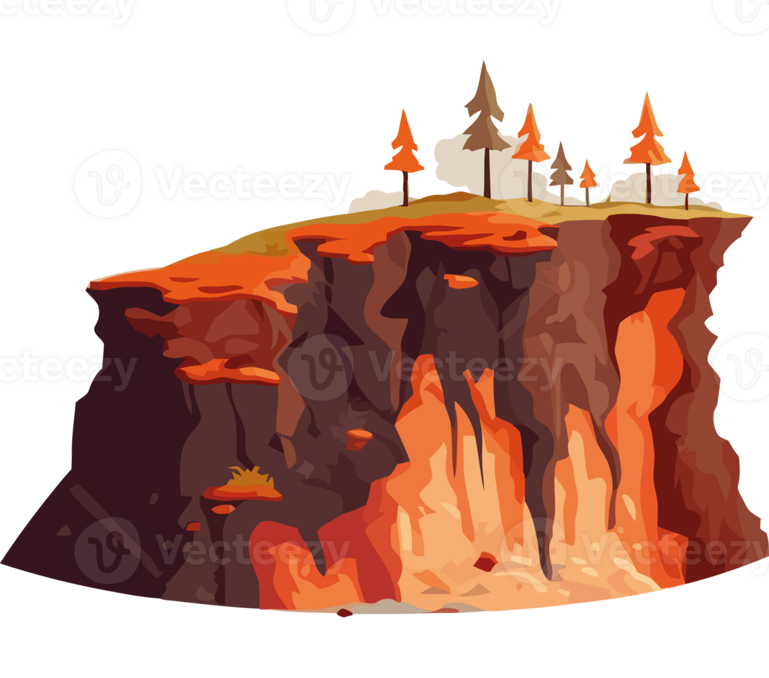 An illustration of a cliff with trees on it png