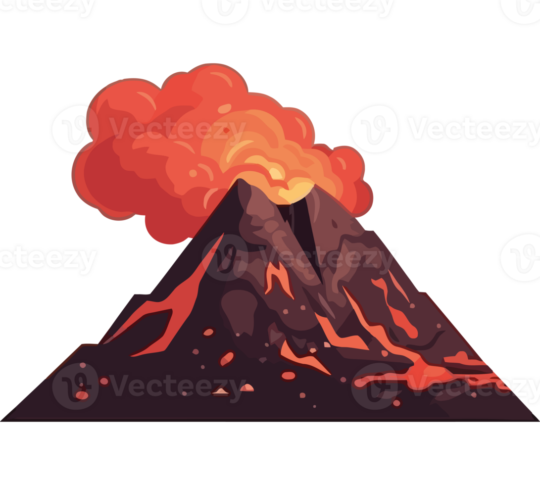 Volcano icon with lava and smoke png