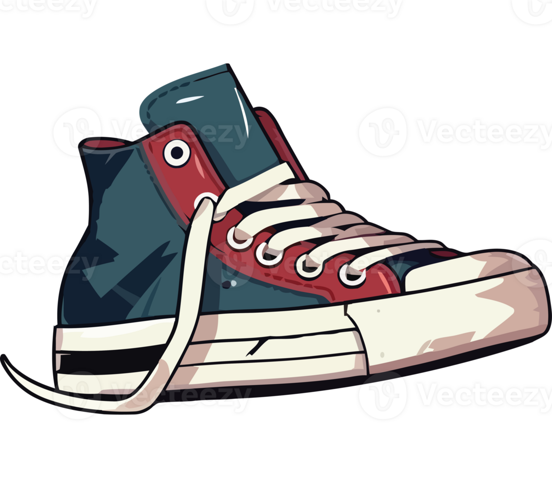 A cartoon shoe with red and blue laces png