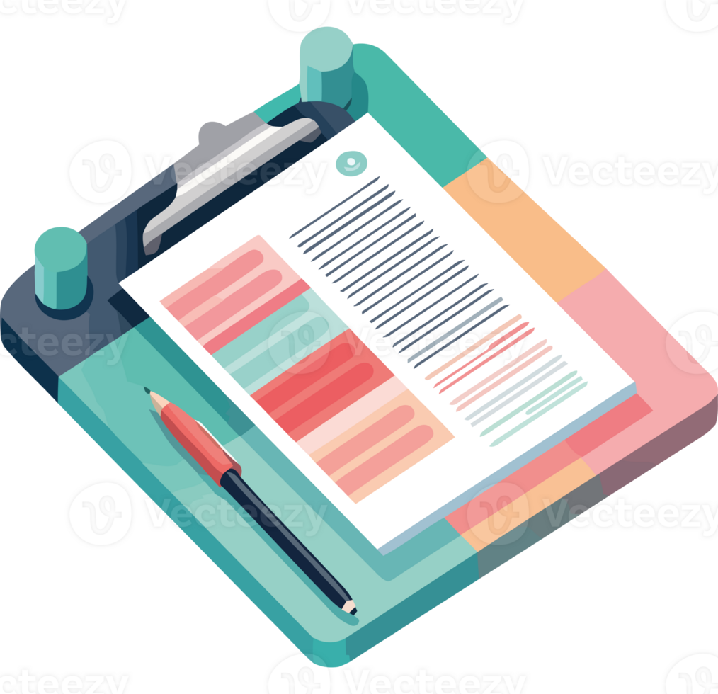 Clipboard with paper and pen png
