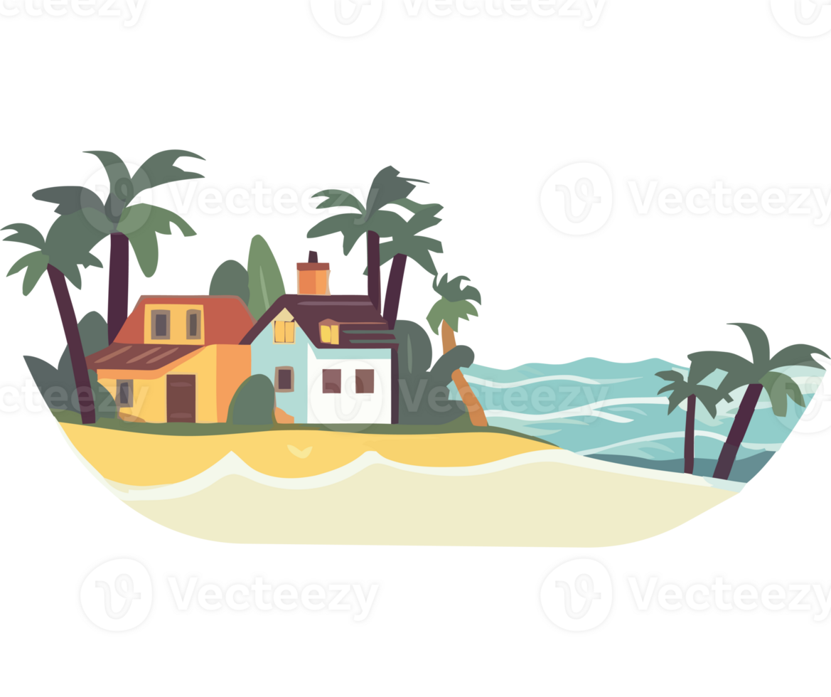 An illustration of a house on an island png