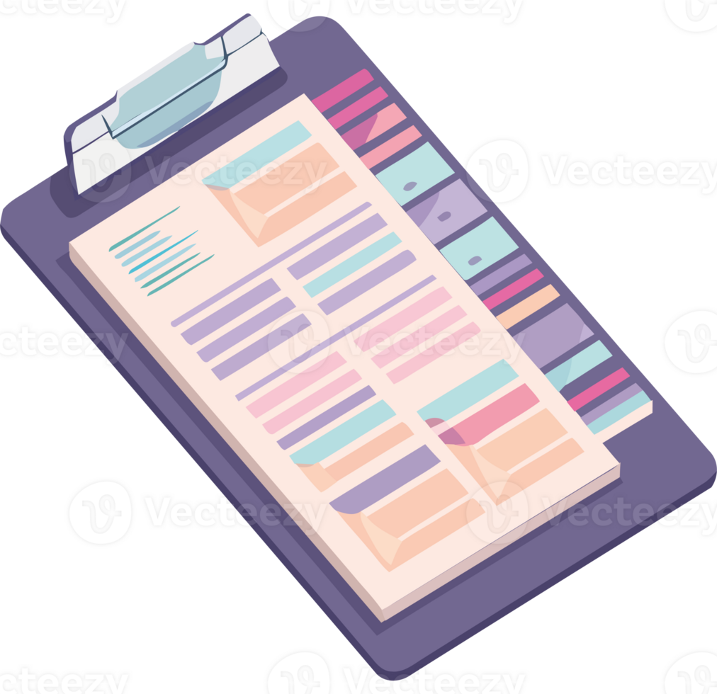 A clipboard with a list of items on it png