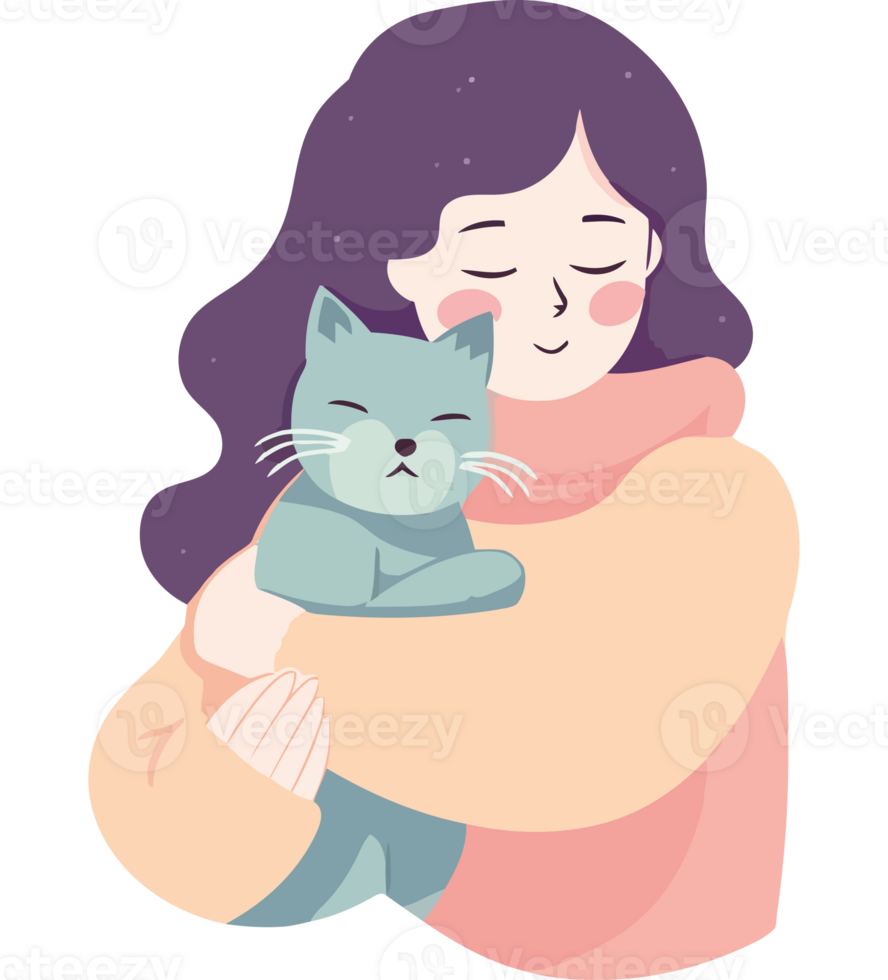 A woman holding a cat in her arms png