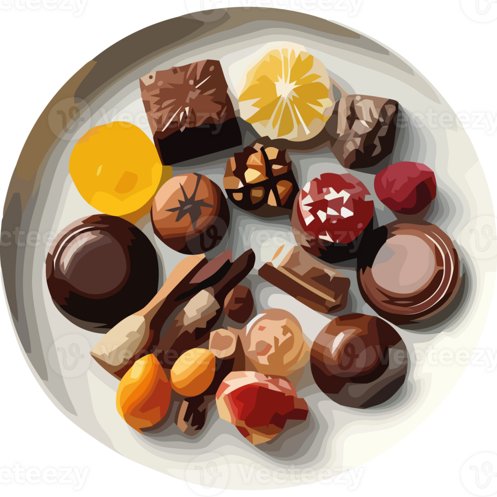 A plate with various chocolates and candies png