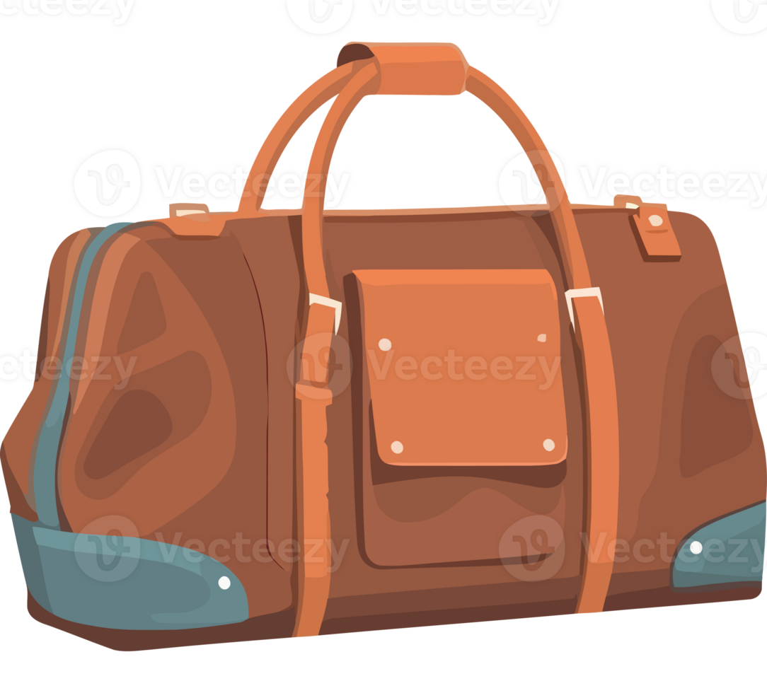 A brown suitcase with blue straps png