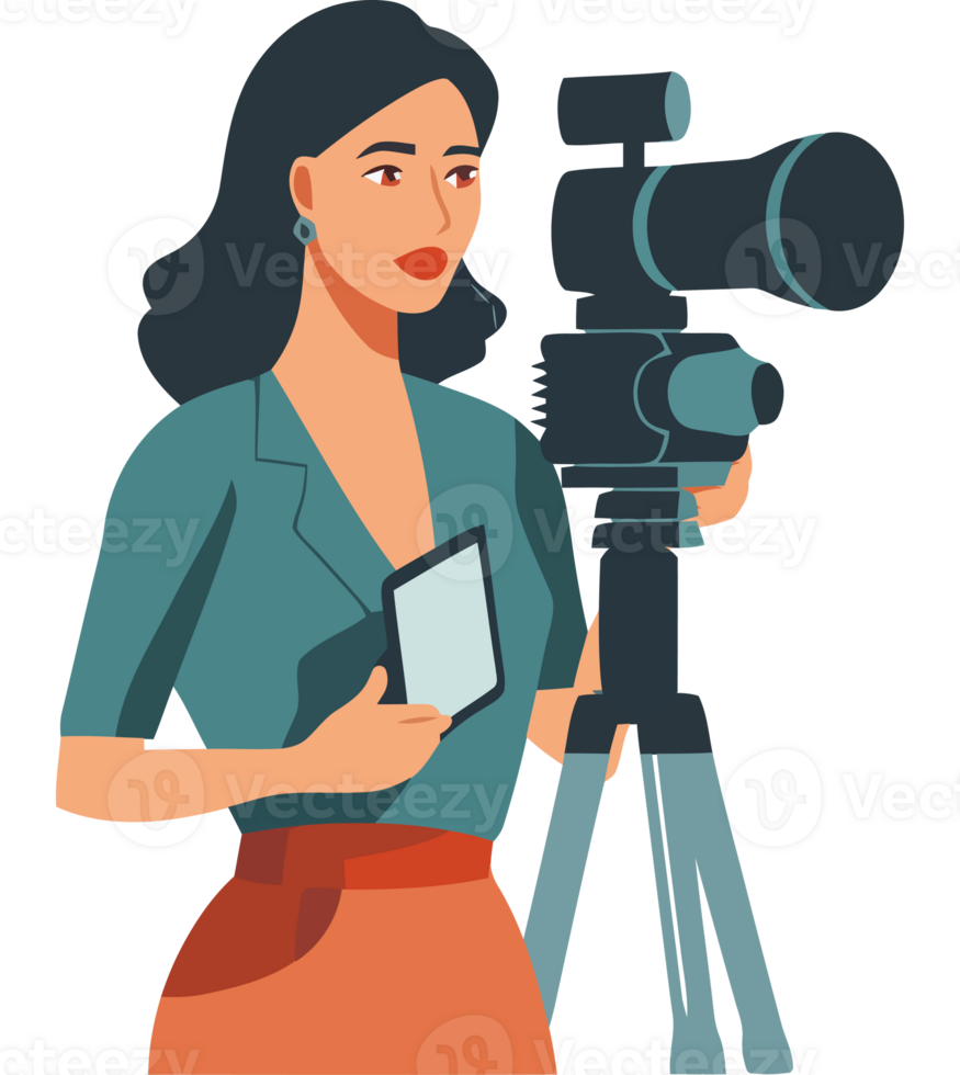 A woman holding a camera and holding a tablet png