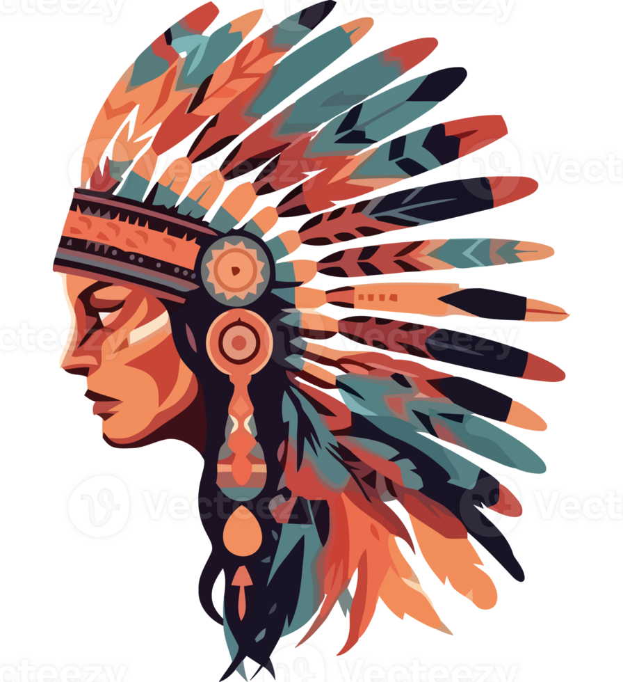 An illustration of an indian chief wearing an indian headdress png