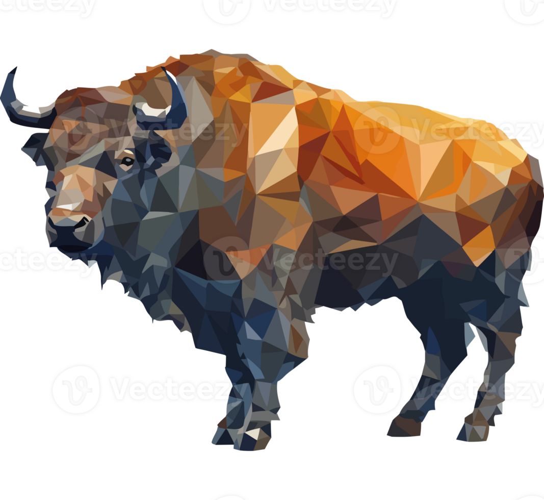 An image of a bison in a low polygonal style png