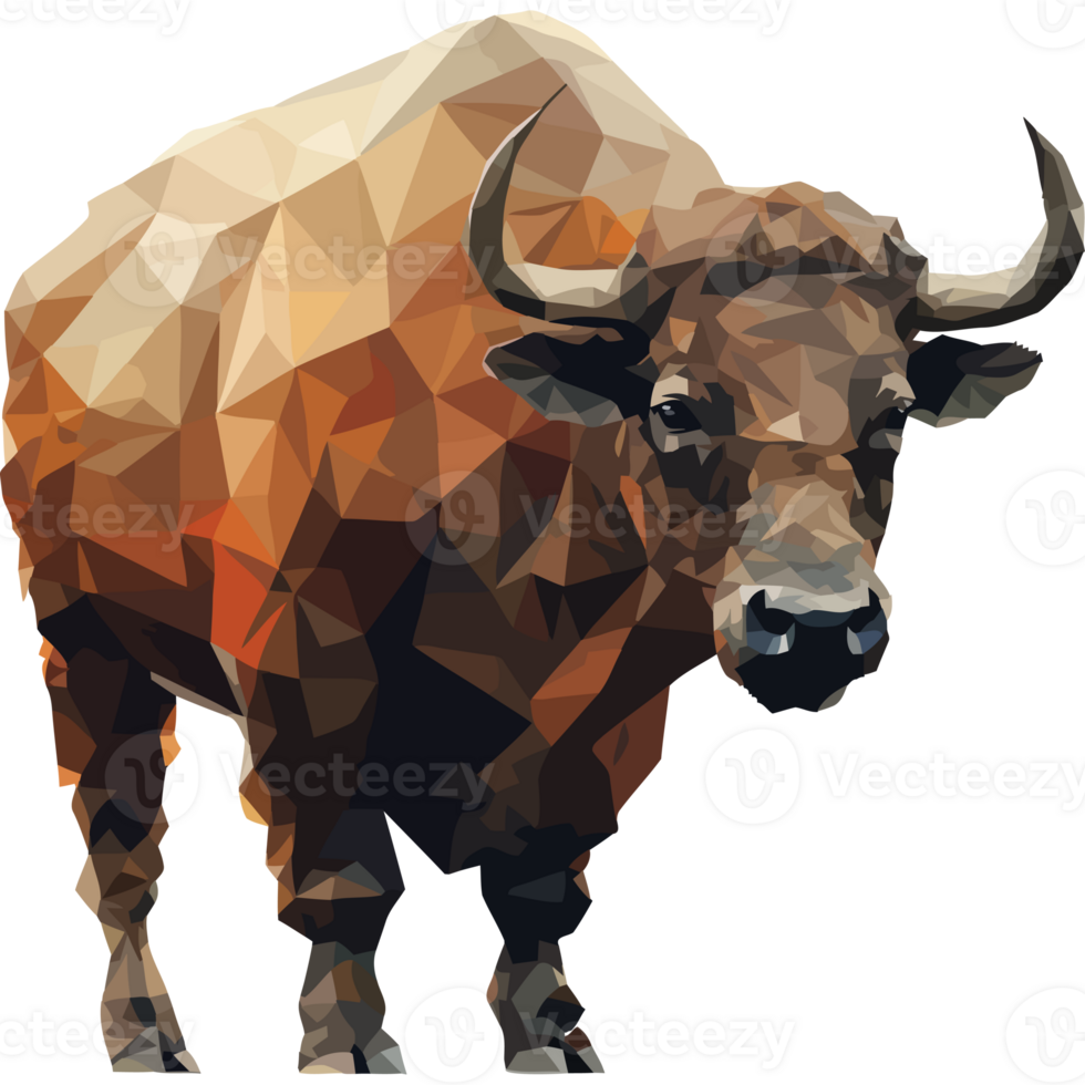 An illustration of a bison in low polygonal style png