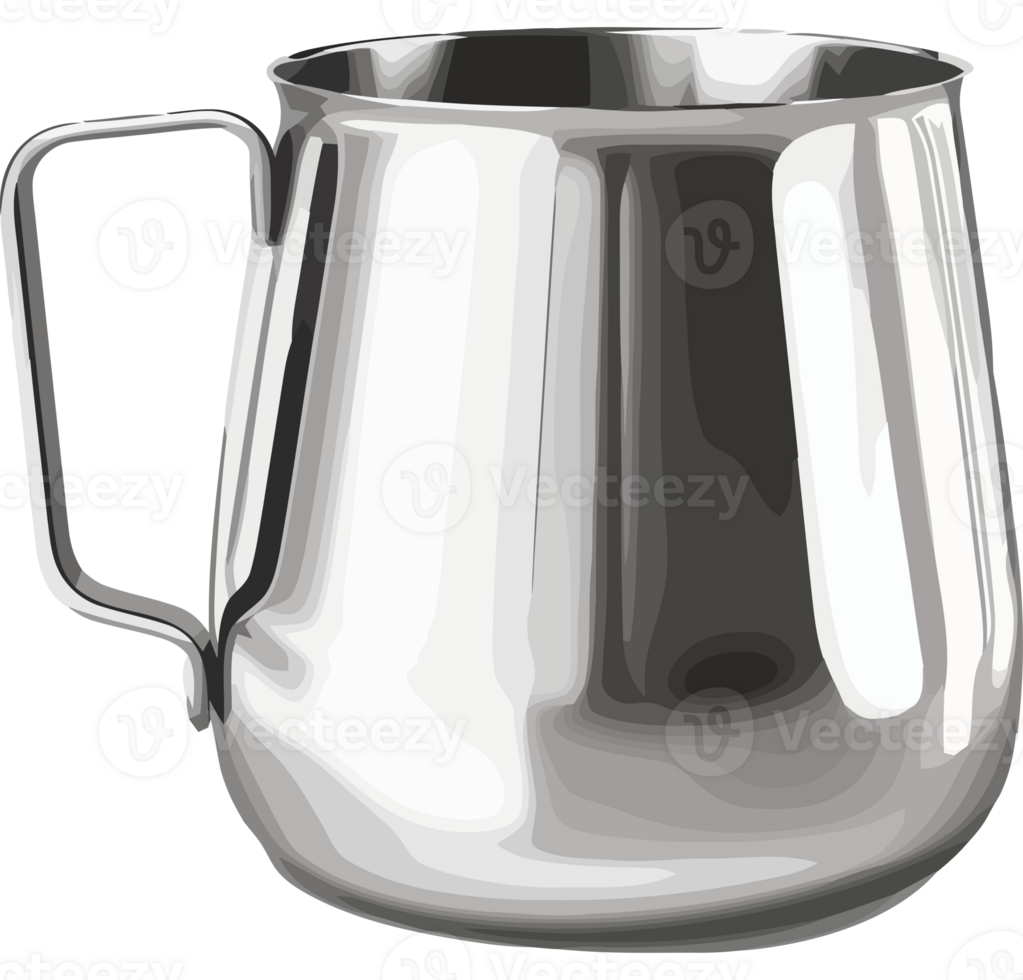 A stainless steel pitcher with a handle png