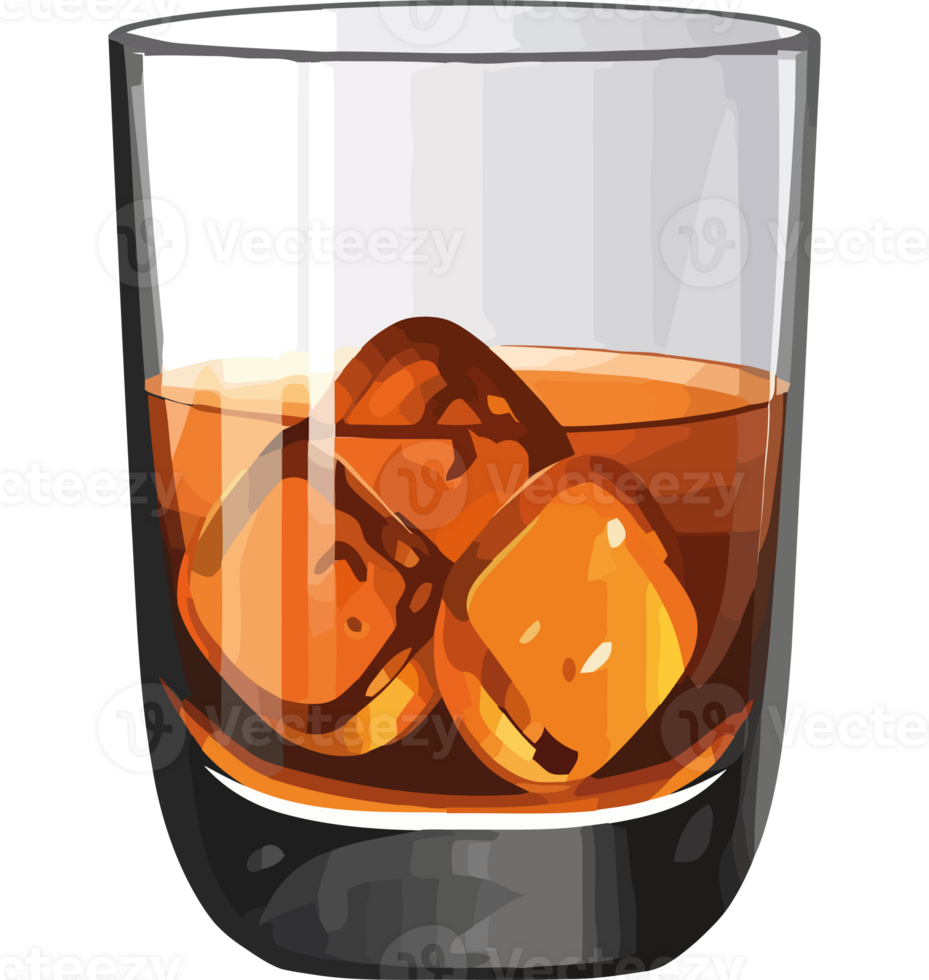 A glass of whiskey with ice cubes png