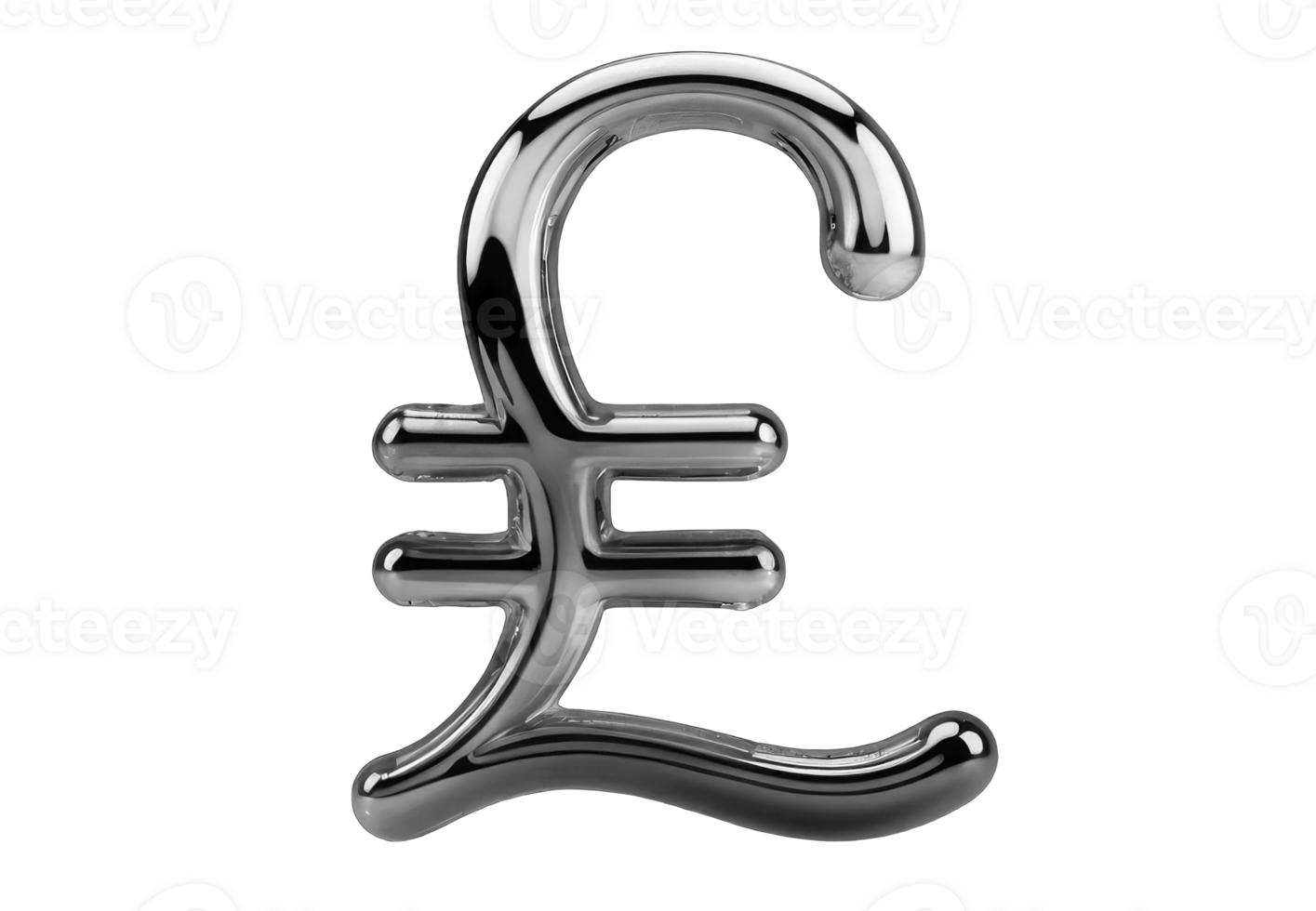 Molten metal element with shiny chrome surface isolated on transparent background. Currency sign, lira, pound sterling. Finance, money, exchange. png