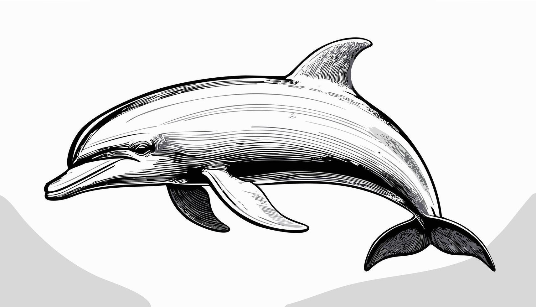Dolphin Sketch Style Animal Fish vector