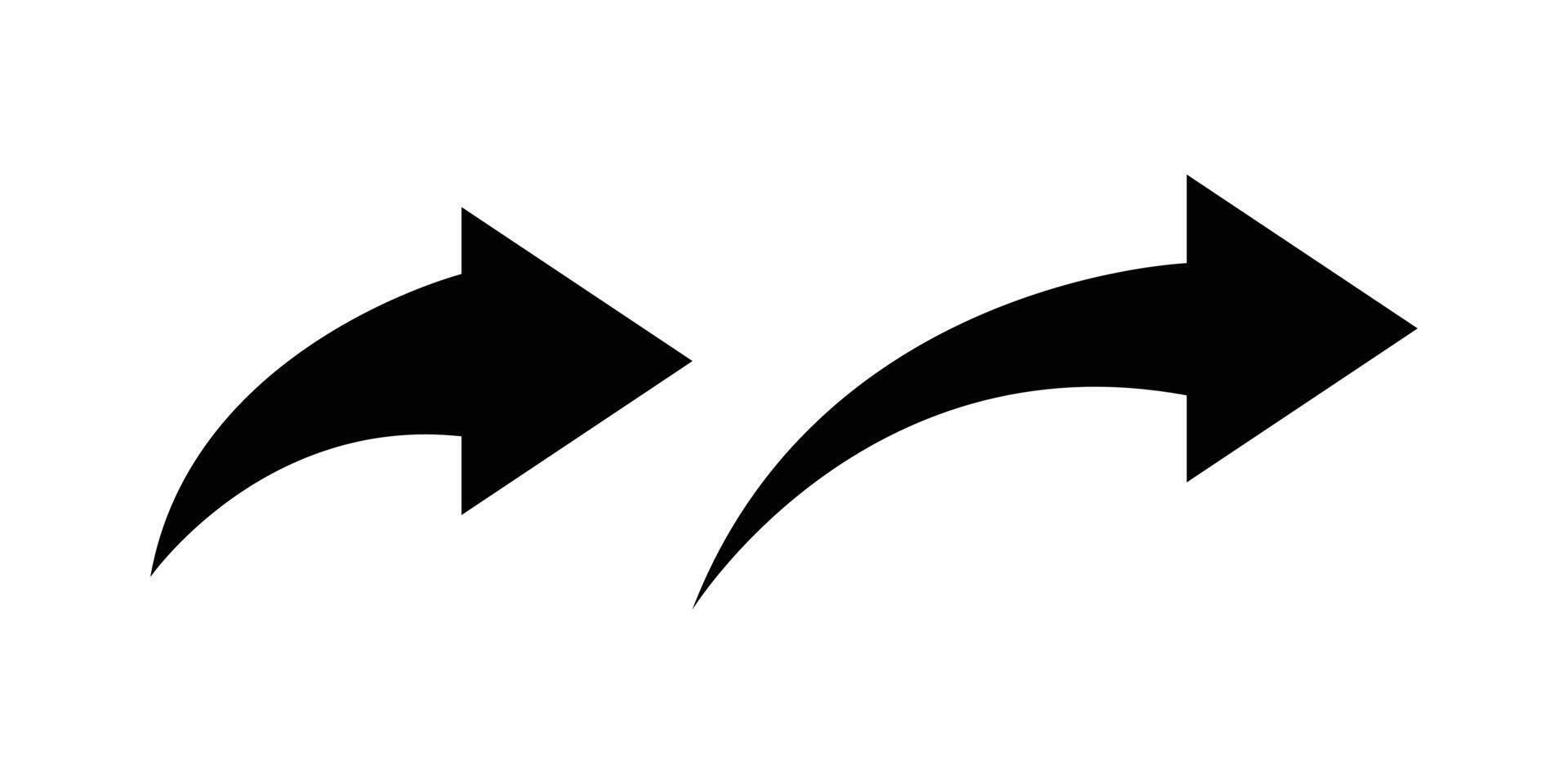 two curved arrow, modern black curved arrow icon vector