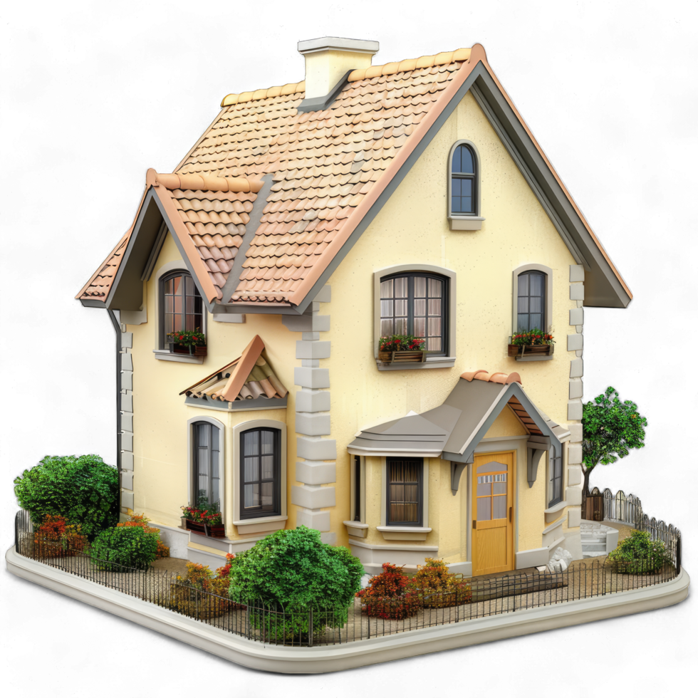 A small house with a roof and a front door png