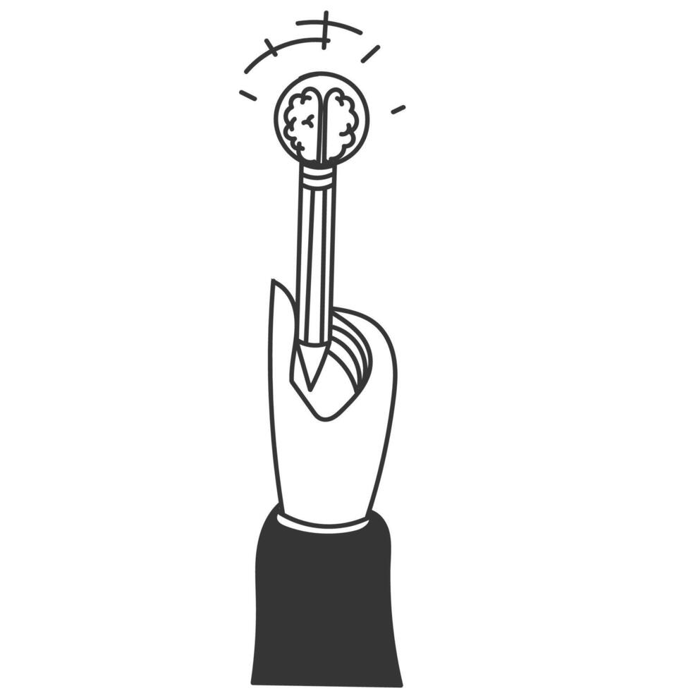 a hand holding a pencil with a light bulb on it vector