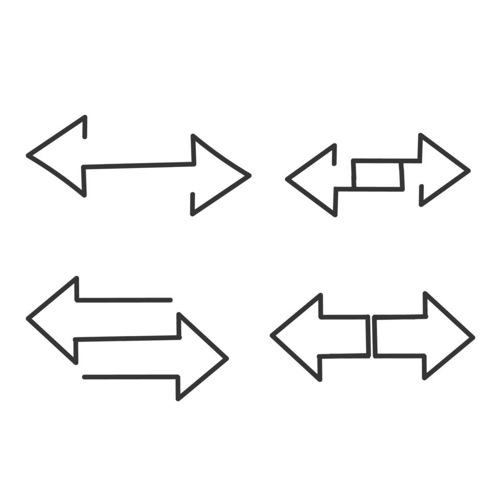 hand drawing cartoon sketch and doodle a pair of arrows in opposite directions illustration vector