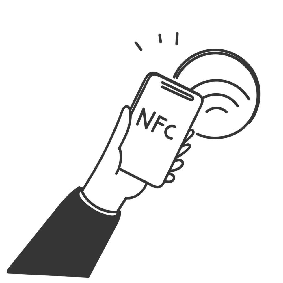 mobile nfc signal transaction doodle vector