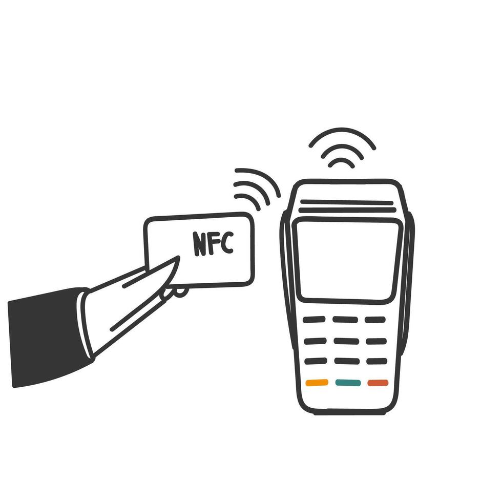 nfc and card in hand drawn vector
