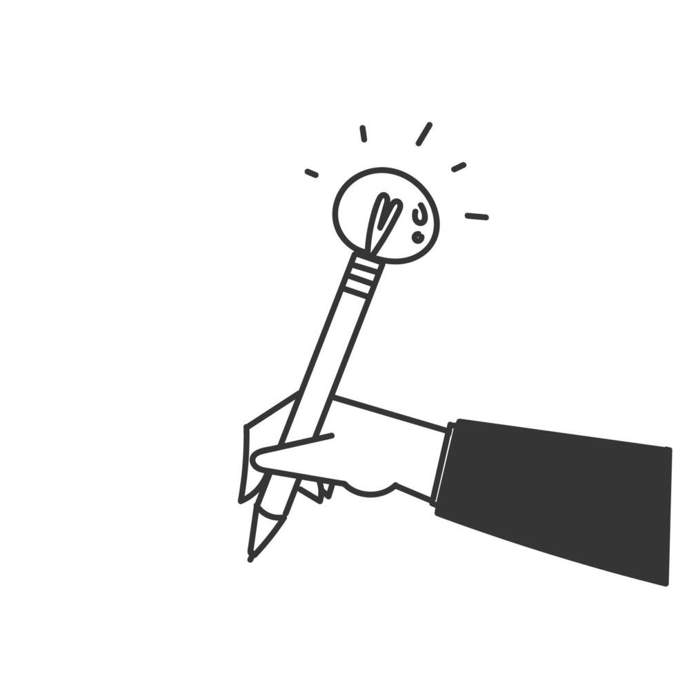 a hand holding a pencil with a light bulb on top vector