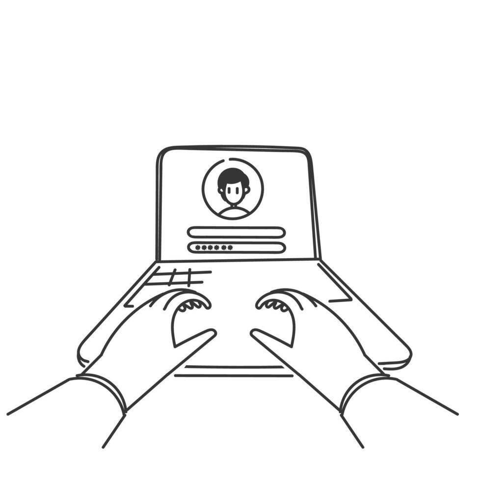 hands on laptop with a person on the screen vector