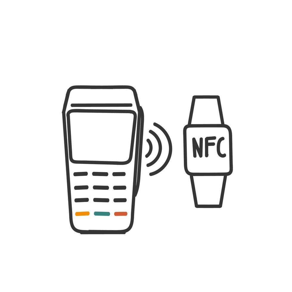 pos edc and smartwatch doodle vector