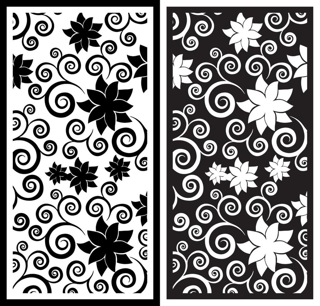 decorative screen panel floral pattern variations with fakis curved flowers vector