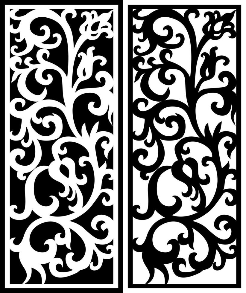 black and white trumpet and sweet potato flower laser cutting pattern vector