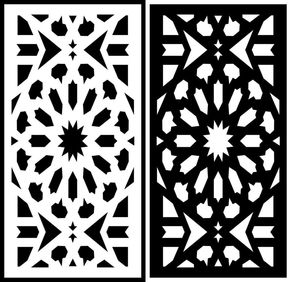two black and white geometric designs with a white design. vector