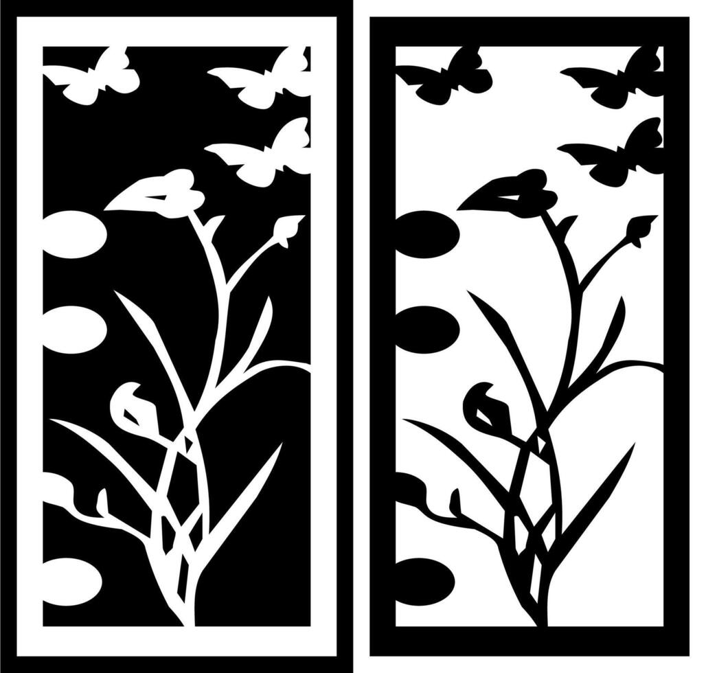 panel motif decorating flowers growing and with butterflies on it vector