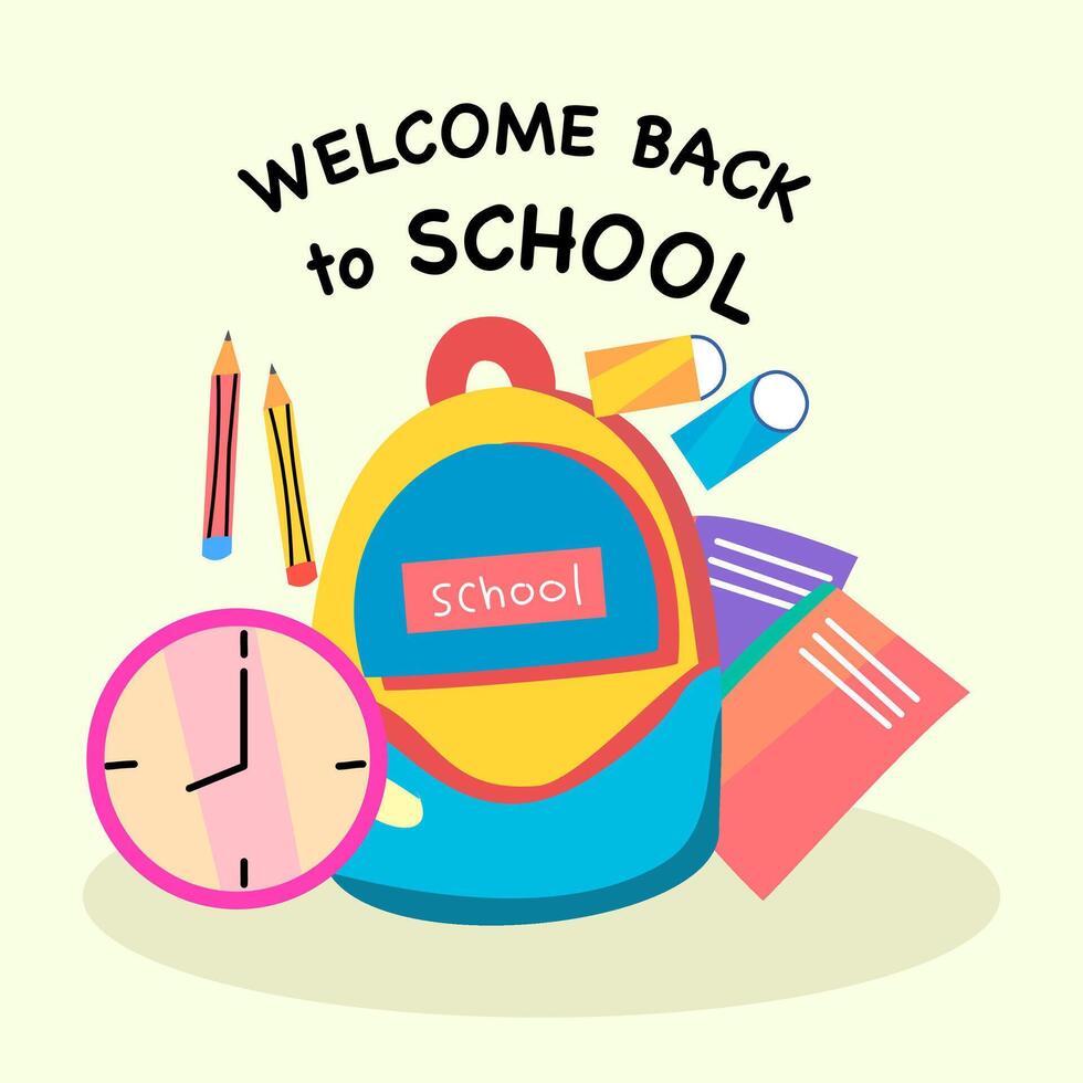 Welcome Back to School for Greeting on Bright Color vector