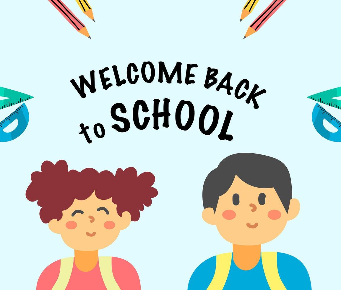 Welcome Back to School with Kids Background for Greeting Card vector