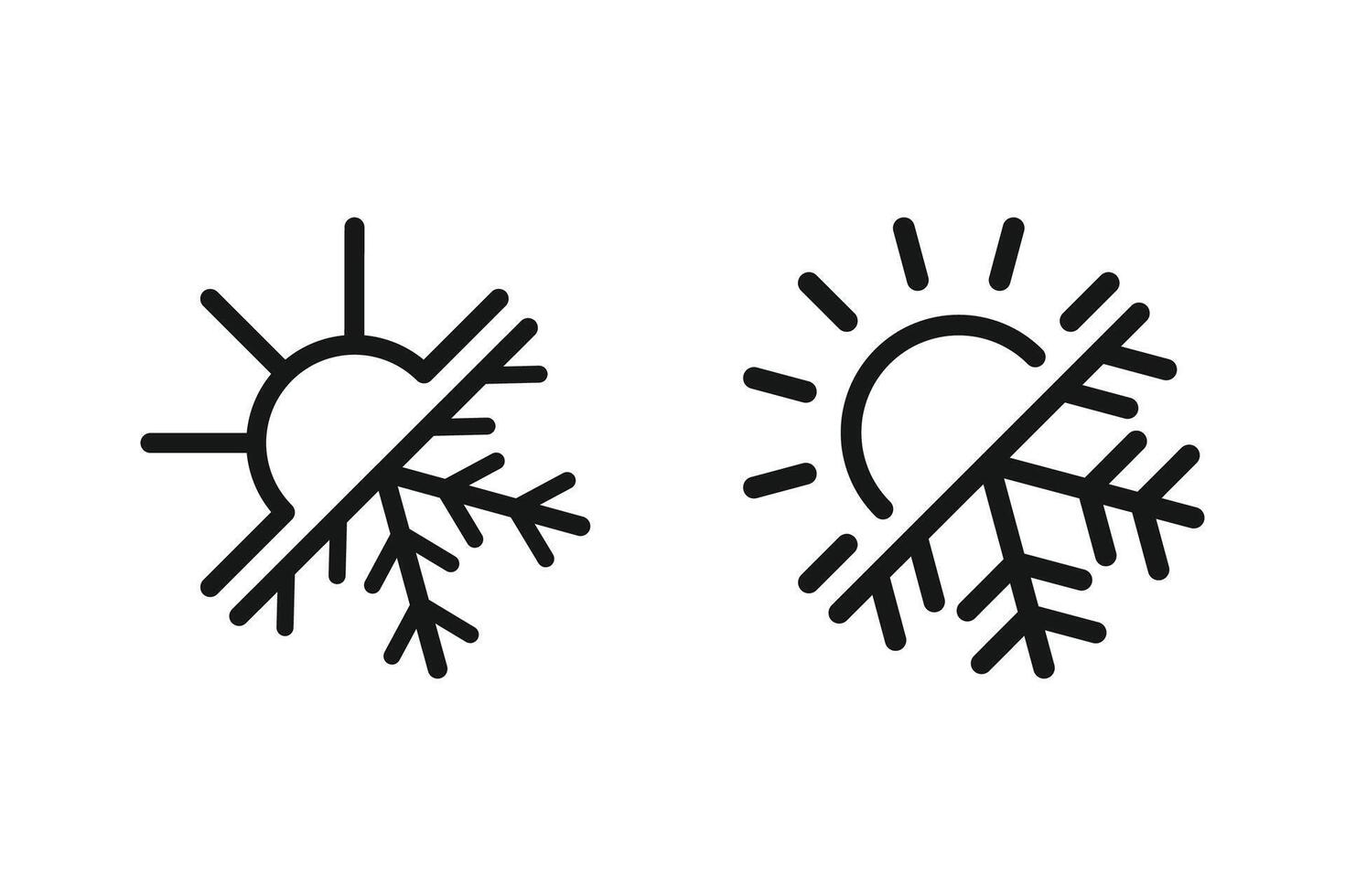 Hot and cold temperature symbol. Sun and Snowflake sign. The air conditioning and climate control concept icons are in line style design. vector