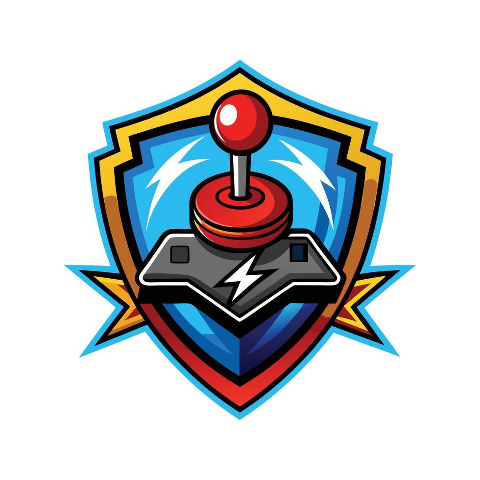 Joystick and shield e sport logo illustration in retro style on a white background. vector