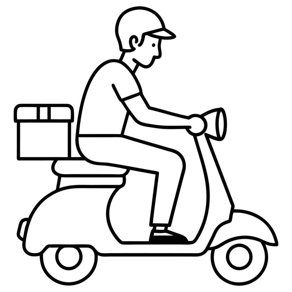 Delivery rider with scooter vector