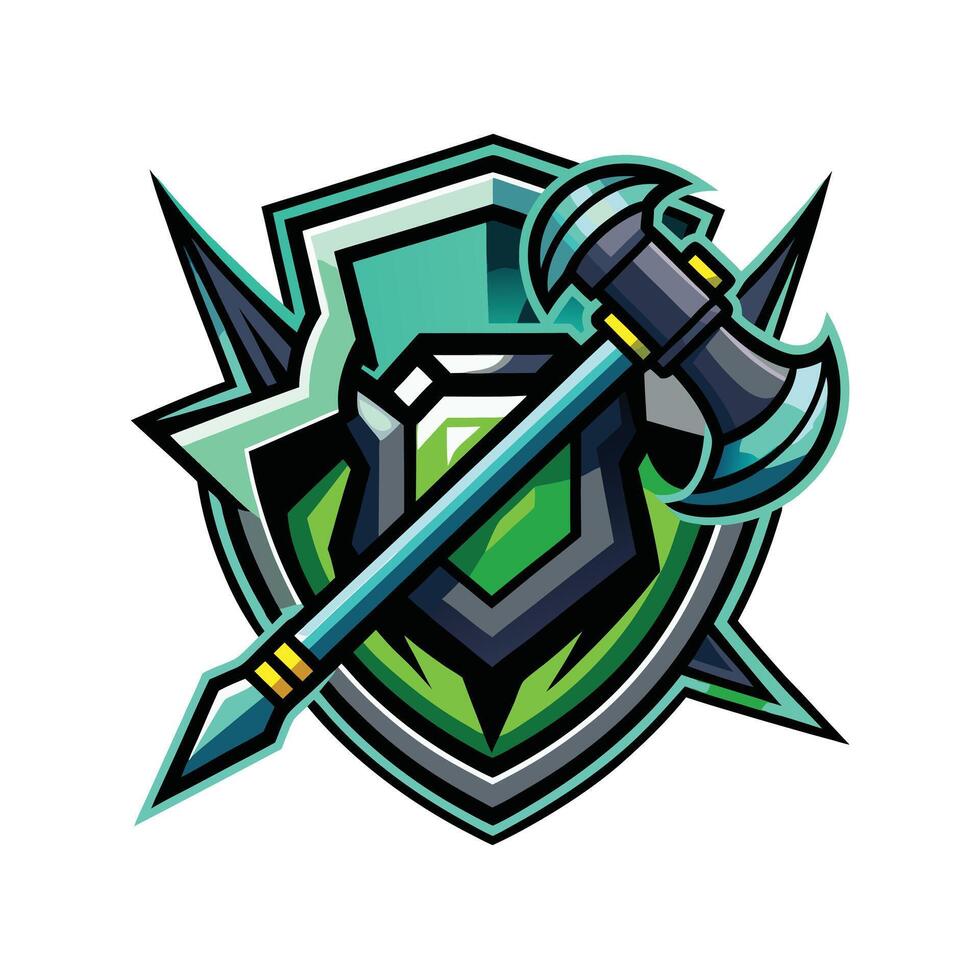 Mascot icon design template with axe and shield. illustration. vector