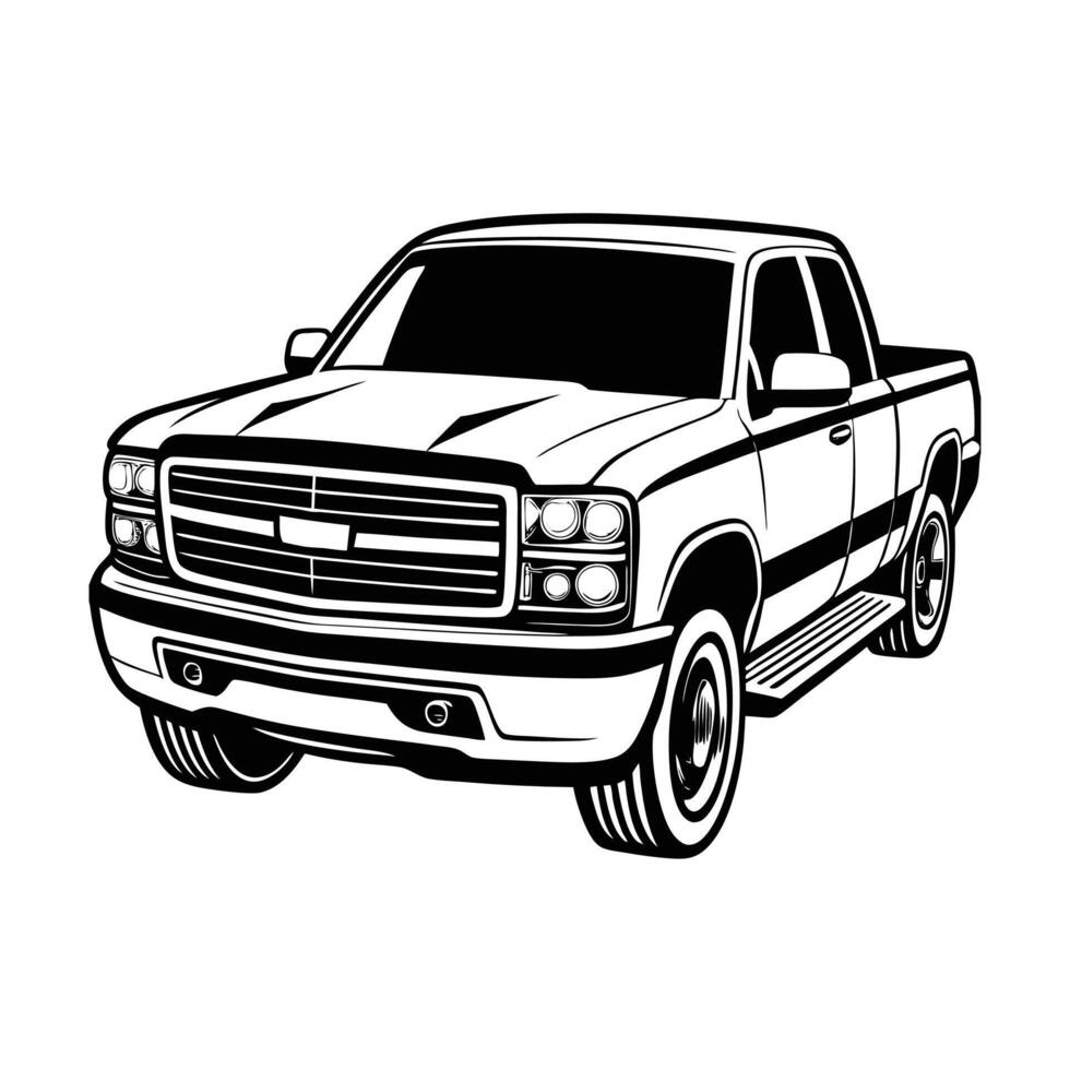 Pickup truck isolated on white background. illustration in retro style. vector