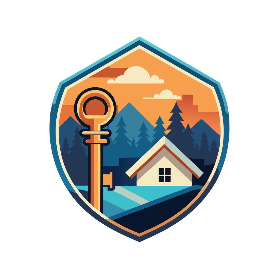 illustration of a house with key in the shape of a shield vector