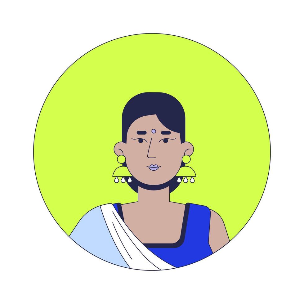Hindu woman in saree dress 2D linear avatar illustration. Indian female sari traditional cartoon character face portrait. Corporate south asian lady flat color user profile image isolated vector