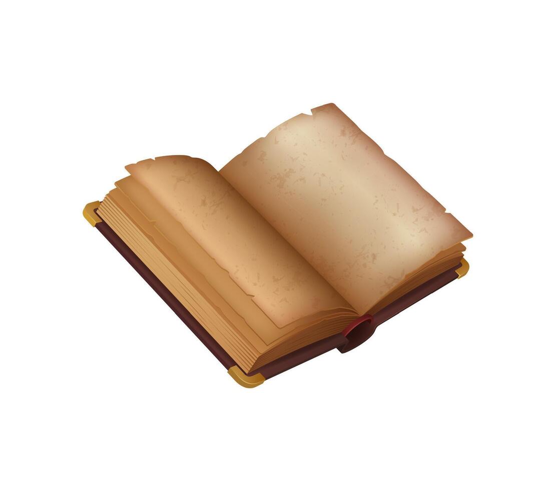 Open game book, magic parchment, manuscript vector