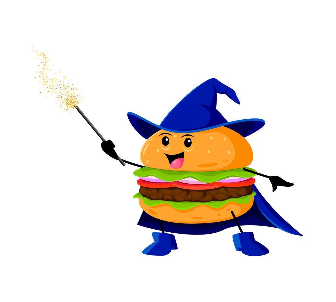 Cartoon burger wizard character or witch character vector