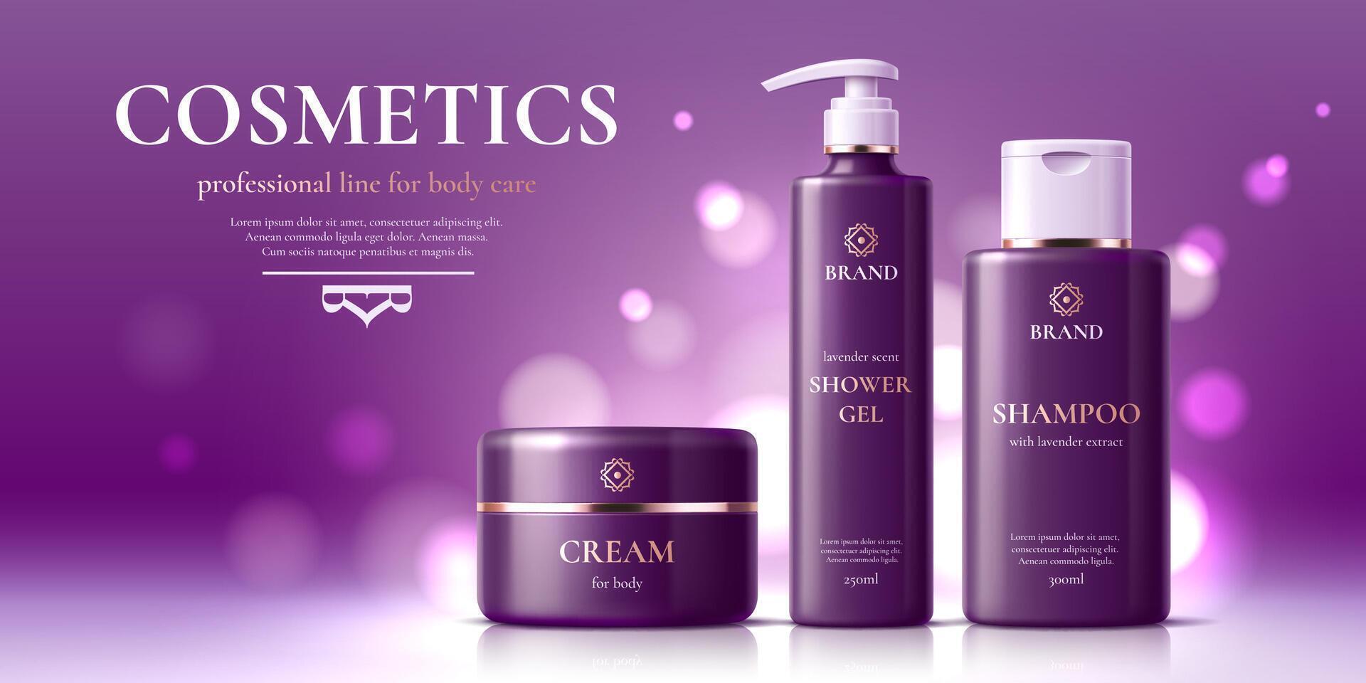 Cosmetic product templates shampoo, gel and cream vector